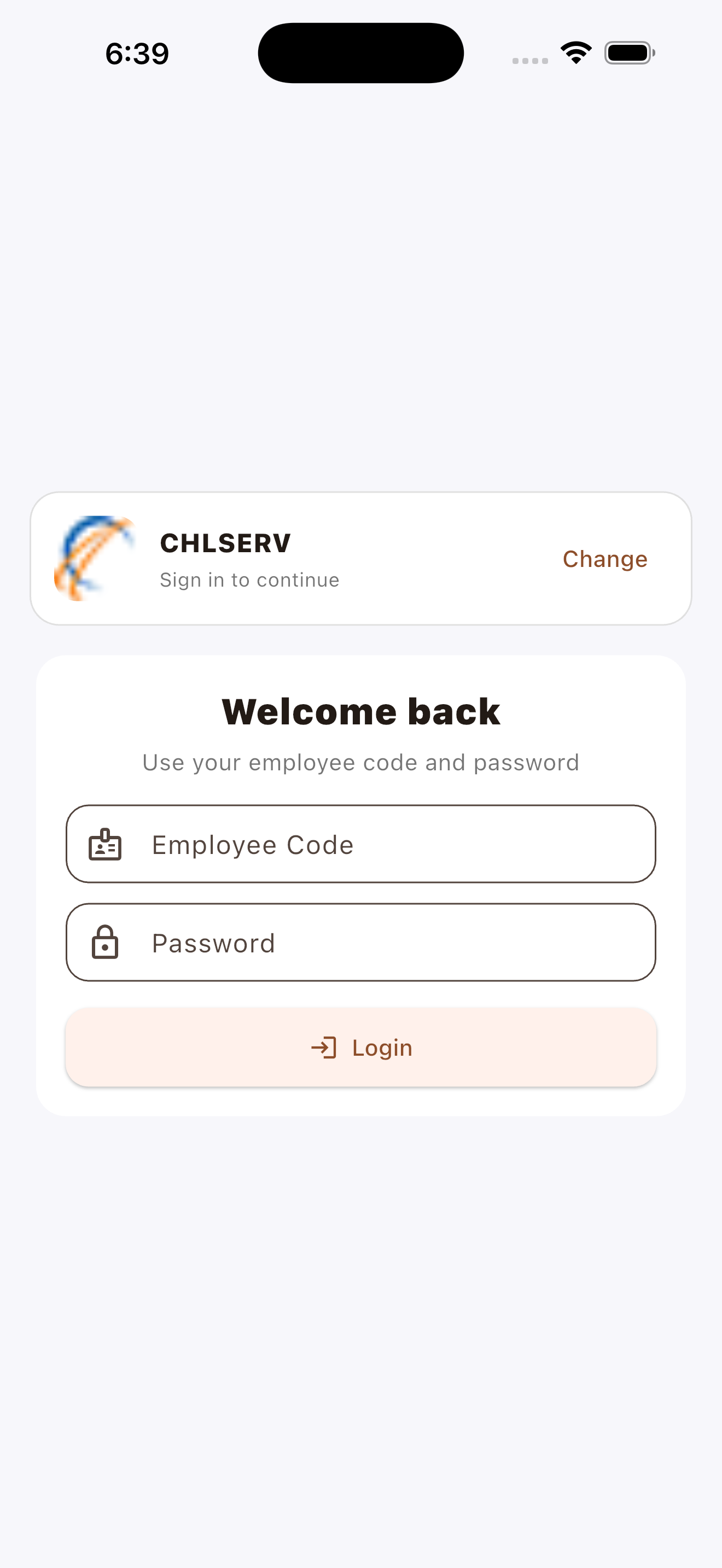 HRSoft mobile login screen